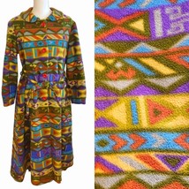 Vintage 60s Womens Size Small Southwest Aztec Fleece Long Trench Jacket Mod - £37.18 GBP