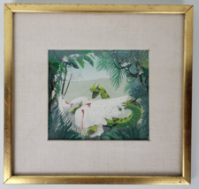 Vtg Woodblock Print Painting Little Egret &amp; Horned Viper Snake Marcoleo ... - £47.37 GBP