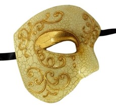 Gold Phantom of the Opera Men&#39;s Venetian Half Mask Masquerade Mardi Gras Deluxe - £9.29 GBP