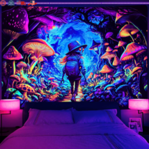 Blacklight Mushroom Tapestry Hippie Skull UV Reactive Forest Cool Home Decor New - £15.16 GBP+