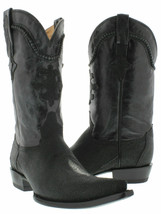 Mens Western Cowboy Boots Black Real Stingray Diamond Skin Leather 3x toe - £190.82 GBP
