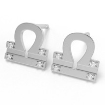 Libra Zodiac Sign Diamond Earrings In Solid 14k White Gold - £200.26 GBP