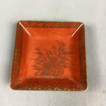 Vintage Red/Orange Japanese Floral Trinket Tray With Gold Trim - 5 1/2&quot;D - £11.33 GBP