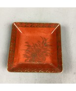Vintage Red/Orange Japanese Floral Trinket Tray With Gold Trim - 5 1/2&quot;D - $16.83