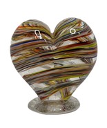 Art Glass End Of Day Swirl Heart Whimsical Rainbow Paperweight on Clear ... - $48.03 CAD