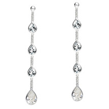 Vibrant Teardrops of Cubic Zirconia Sterling Silver Chain Dangle Earrings - £13.28 GBP