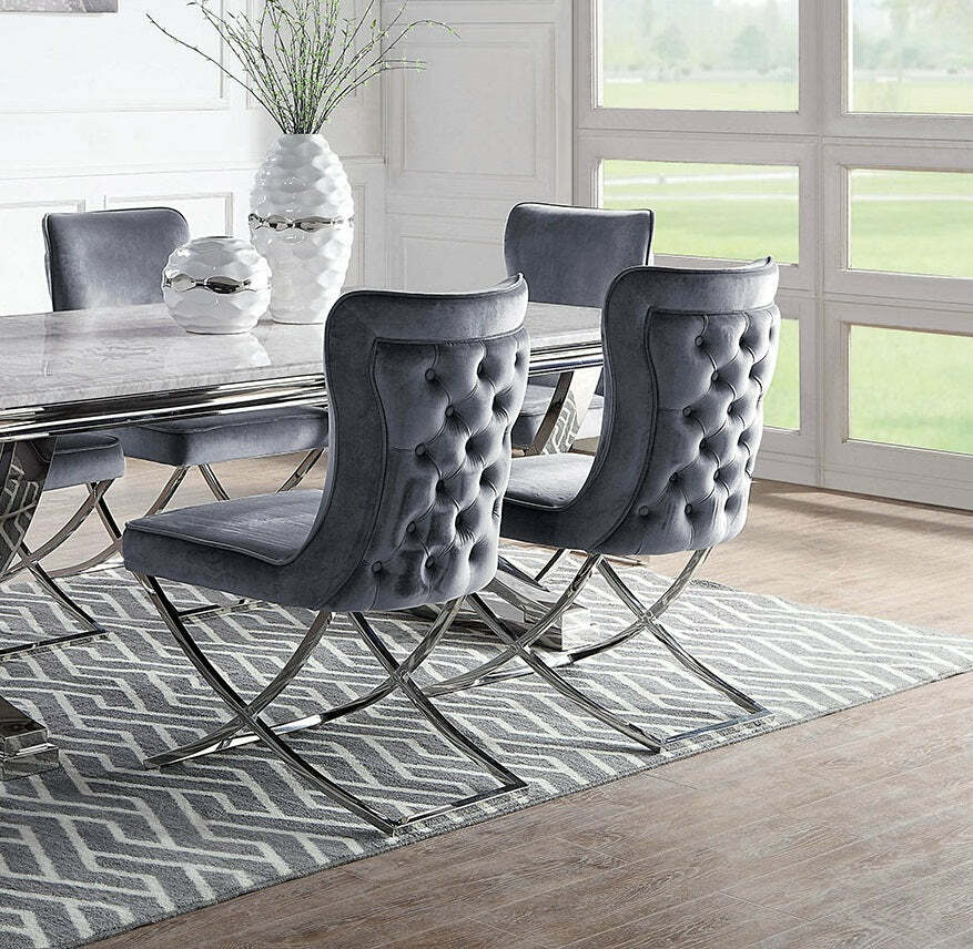 Glam Gray Velvet Dining Chairs Set Item image 7