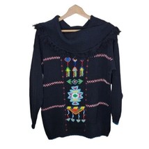 Vintage Victoria Jones | Tribal Beaded Sweater with Fringe Cowl Neck Medium - £31.98 GBP