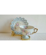 Rare Vintage Tea Cup &amp; Saucer Made in Japan Laced Edge Ornate Handle Foo... - £15.72 GBP