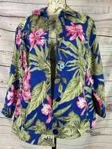 Chicos 1 Tahiti Tropis Linen Jacket Women M Button Front Side Pocket Lon... - $18.00
