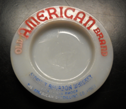 Hazel Atlas Glass Coaster Old American Brand Straight Bourbon Whiskey Milk Glass - $15.99