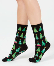 allbrand365 designer Womens Xmas Tree Designed Cute Comfy Crew Socks 9-11 Black - £9.64 GBP