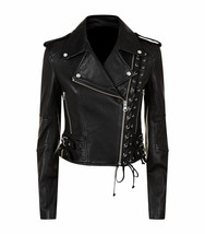 New Women&#39;s Black Slim Fit Moto Biker Style Real Leather Jacket NJ2 - $69.29