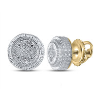 Yellow-tone Sterling Silver Mens Round Diamond 3D Circle Disk Earrings 1/20 Cttw - £47.55 GBP