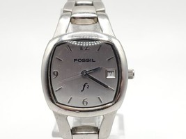 Fossil F2 Quartz Watch Womens New Battery Silver Tone Date Dial 23mm - $19.99