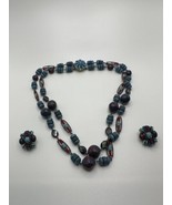 Vintage W German Blue Red Earring Necklace Set 18&quot; NB2 - £40.05 GBP