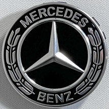 ONE Mercedes Benz 75mm BLACK Laurel Wreath Wheel Center Caps # A22240022... - $20.00