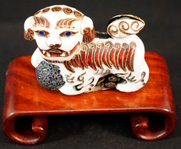 Cloisonné Foo Dog Figurine on Wooden Stand - $49.99