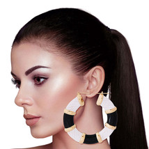Black and White Wide Bamboo Hoops - $38.49