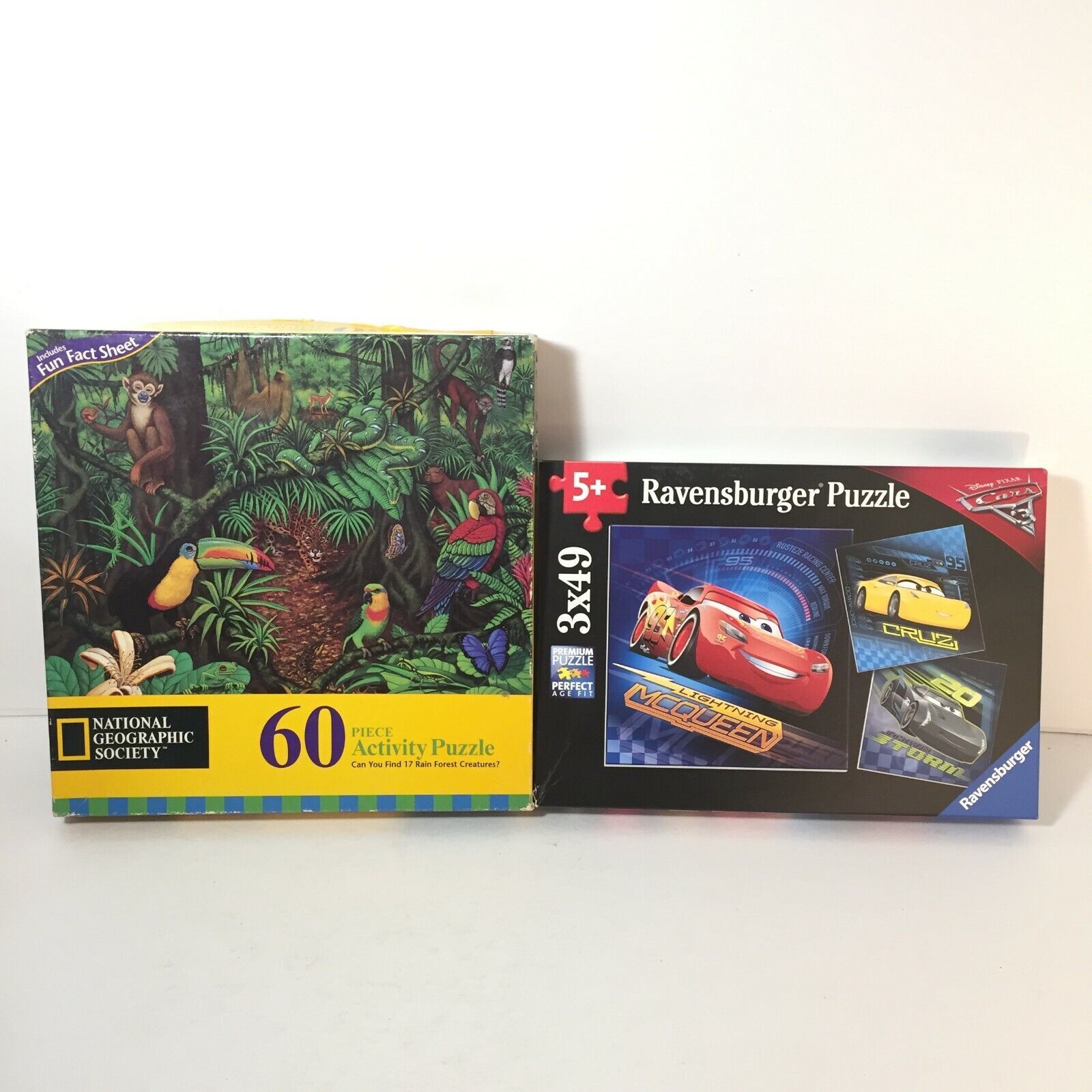 Primary image for Lot of 4 Jigsaw Puzzles Kids Disney Cars & Rainforest National Geographic