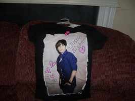 Justin Bieber I Love JB Black SS Shirt Size 14/16 Girl&#39;s NEW - £15.61 GBP
