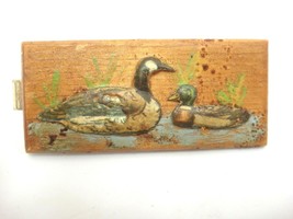 Vintage Handmade Painted Wooden Tie Clip Clasp w Applied Ducks Outdoorsman Dad - £4.43 GBP