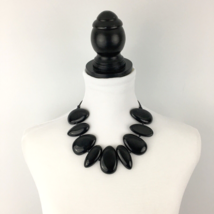 MODERNIST chunky black bead necklace - heavy domed plastic 19.5&quot; cord knotted - £36.27 GBP