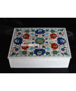 12&quot;x8&quot; White Marble Jewelry Storage Box Multi Marquetry Inlay Arts Girls... - £603.20 GBP