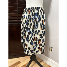 Shein Womens Straight Skirt Ivory Blue Brown Leopard Midi Drawstring L - £11.70 GBP