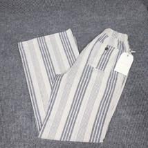 APRIL KISS Smocked Linen Beach Pants Women Medium Blue Striped Drawstrin... - $23.04