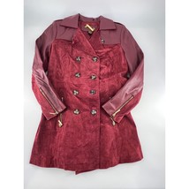 Vintage Iman Trench Coat Womens Small Red Burgundy Leather Suede Jacket - $135.23