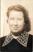 c1930 Lovely Woman Sweet Grin Stylish Collar Real Photo Postcard U16 - £3.70 GBP