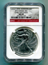 2011 AMERICAN SILVER EAGLE NGC MS69 25TH ANNIVERSARY EARLY RELEASES LABEL - $51.95