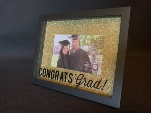 Congrats Grad Photo Picture Frame 4x6 Black Gold Glitter No Year - New - £17.07 GBP