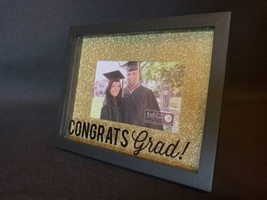Congrats Grad Photo Picture Frame 4x6 Black Gold Glitter No Year - New - £16.81 GBP