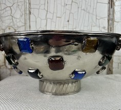 Vintage Treska Home Accessories Silver Toned Jeweled Bowl For Decor - $51.41