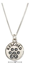 Pendant Necklace Sterling Silver 18&quot; Paw Print with Heart &quot;rescued&quot; Pendant - £65.64 GBP+