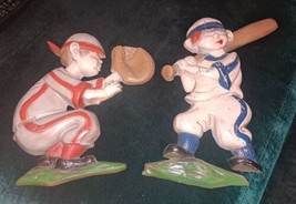 Vtg 2pc 1970 Sexton Cast Metal Baseball Players Catcher &amp; Batter #1164 - £27.94 GBP