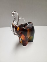 Amber Murano Designed Glass Elephant Trunk Up For Good Luck 8.5&quot; Tall - $73.45
