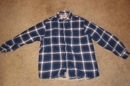 Wrangler Mens Blue Plaid Flannel Sherpa Fleece Lined Shacket Shirt Jacket Large - £15.02 GBP