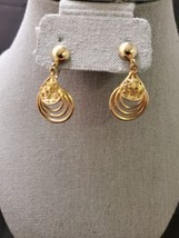 Coro Earrings Drop Dangle Gold Tone Screw Back Textured Scroll Detail - £16.74 GBP