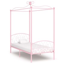 Canopy Bed Frame Pink Metal 100x200 cm - £122.73 GBP