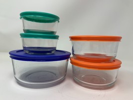 Lot of 5 Pyrex Storage Bowls Clear 7200 1 cup 2 cup and 4 cup with Lids - $32.50