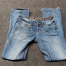 * Rock Revival Jeans Women 27 Blue Blake Boot Rhinestone Whiskered Stretch Pants - £29.04 GBP