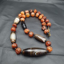 Vintage Carnelian beads Indo Tibetan Himalayan Agate necklace YMN2 - £93.04 GBP