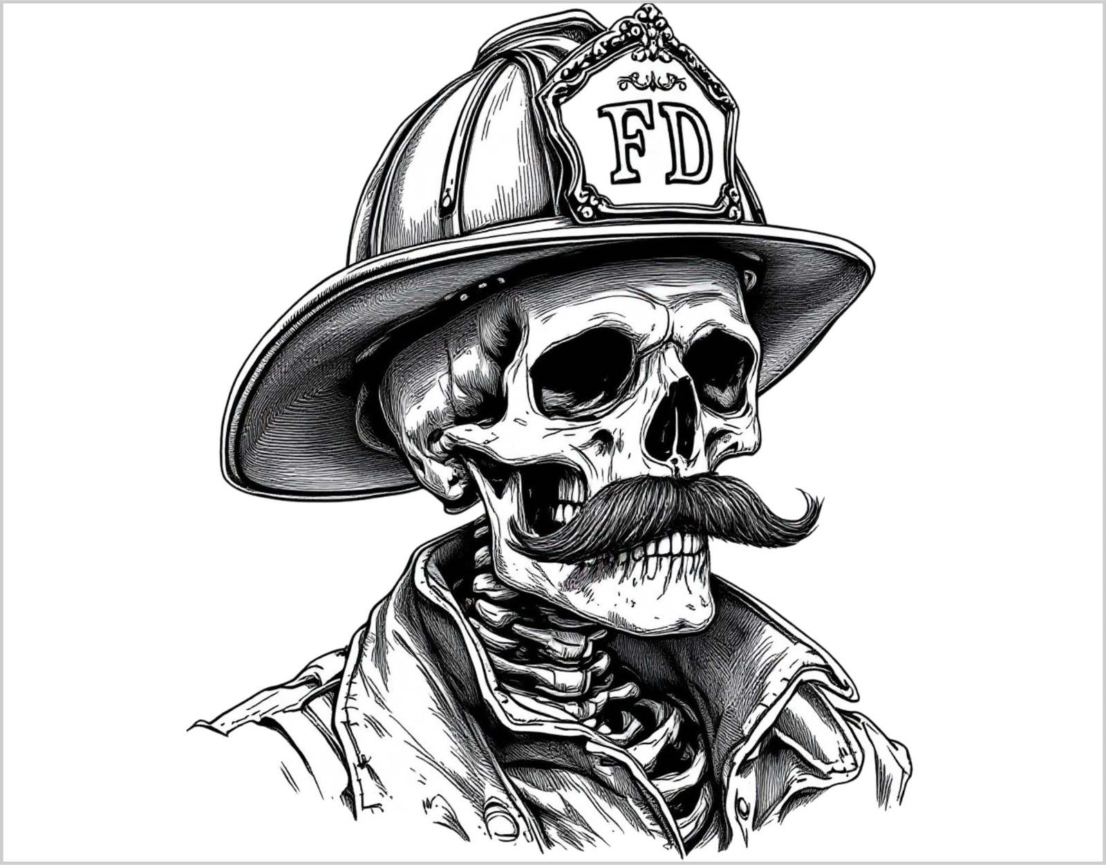 Firefighter Decal Sticker Skeleton Skull Black/White AI Generated Decal - $3.95+