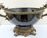 Large Bronze Doré and Black Porcelain Floral Handled Centerpiece Bowl - £261.96 GBP