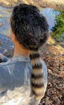 Davey Crockett Coonskin Cap Fake Tail Raccoon Coon Daniel Boone Hat Real... - £16.54 GBP