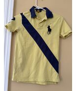 Polo Ralph Lauren Navy Yellow Rugby Polo Short Sleeve Youth size 8 Big P... - $33.52 CAD