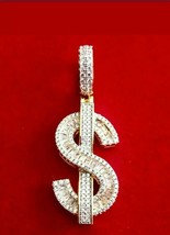 14K Yellow Gold Plated Baguette Dollar Sign Pendant 2.75Ct Simulated Diamond - £96.07 GBP